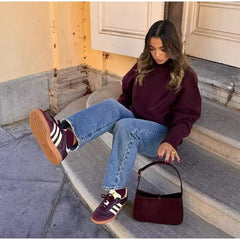 Knitwear Personality Street Vintage Women's Wine Red Turtleneck