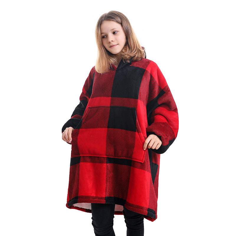 Hooded ladies double layer sweater flannel lazy pullover