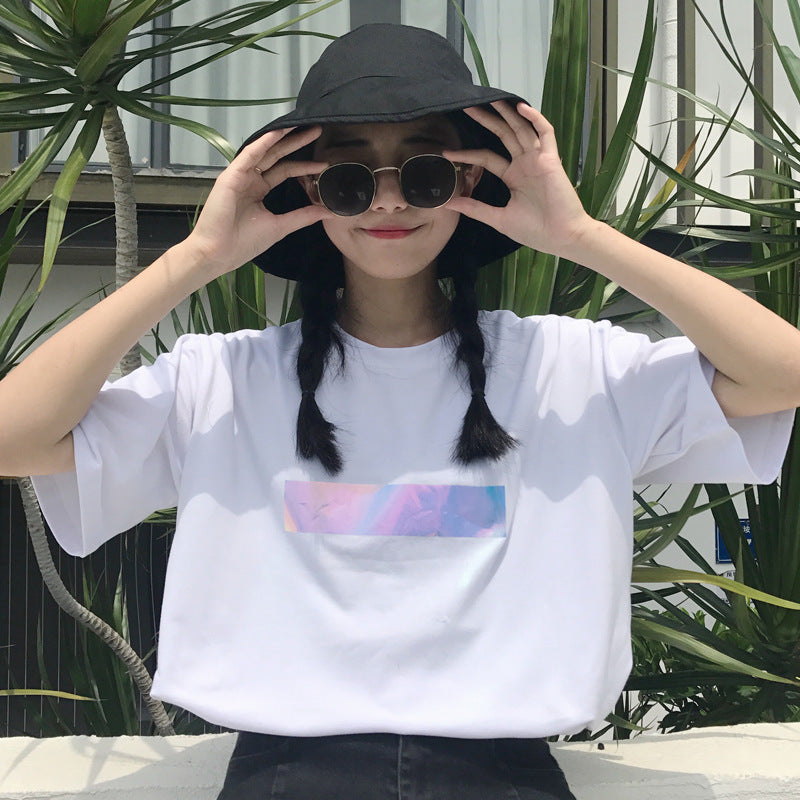 White short-sleeved t-shirt women's loose Korean students