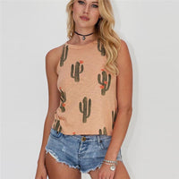 Summer Cactus Print Women T Shirt Casual Halter Harajuku