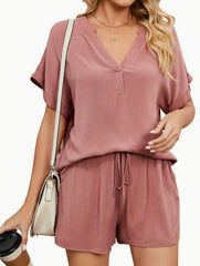 Women's Solid Color Loose Fit Casual 2-Piece Set Conjunto Short
