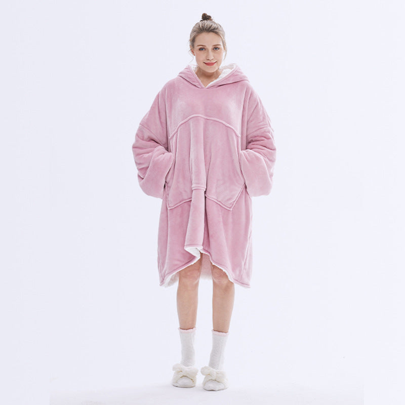 Hooded ladies double layer sweater flannel lazy pullover