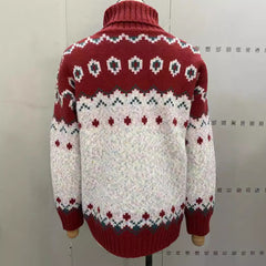 Turtleneck Knitted Sweater Christmas Loose Long Sleeve Jacquard Top