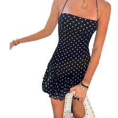 Sexy Backless Polka Dot Halter Sleeveless Dress