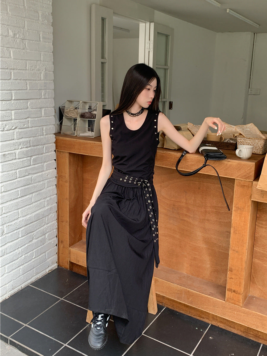 Rivet Slim Fit Slim-fit Sleeveless Dress Belt Dress
