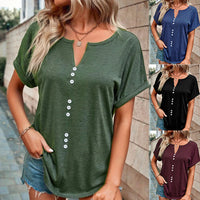 V-neck Short Sleeve Tops Shirt Summer Button Design