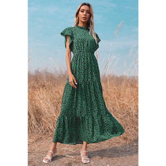 Loose Printed Long Skirt Short Sleeve Dress