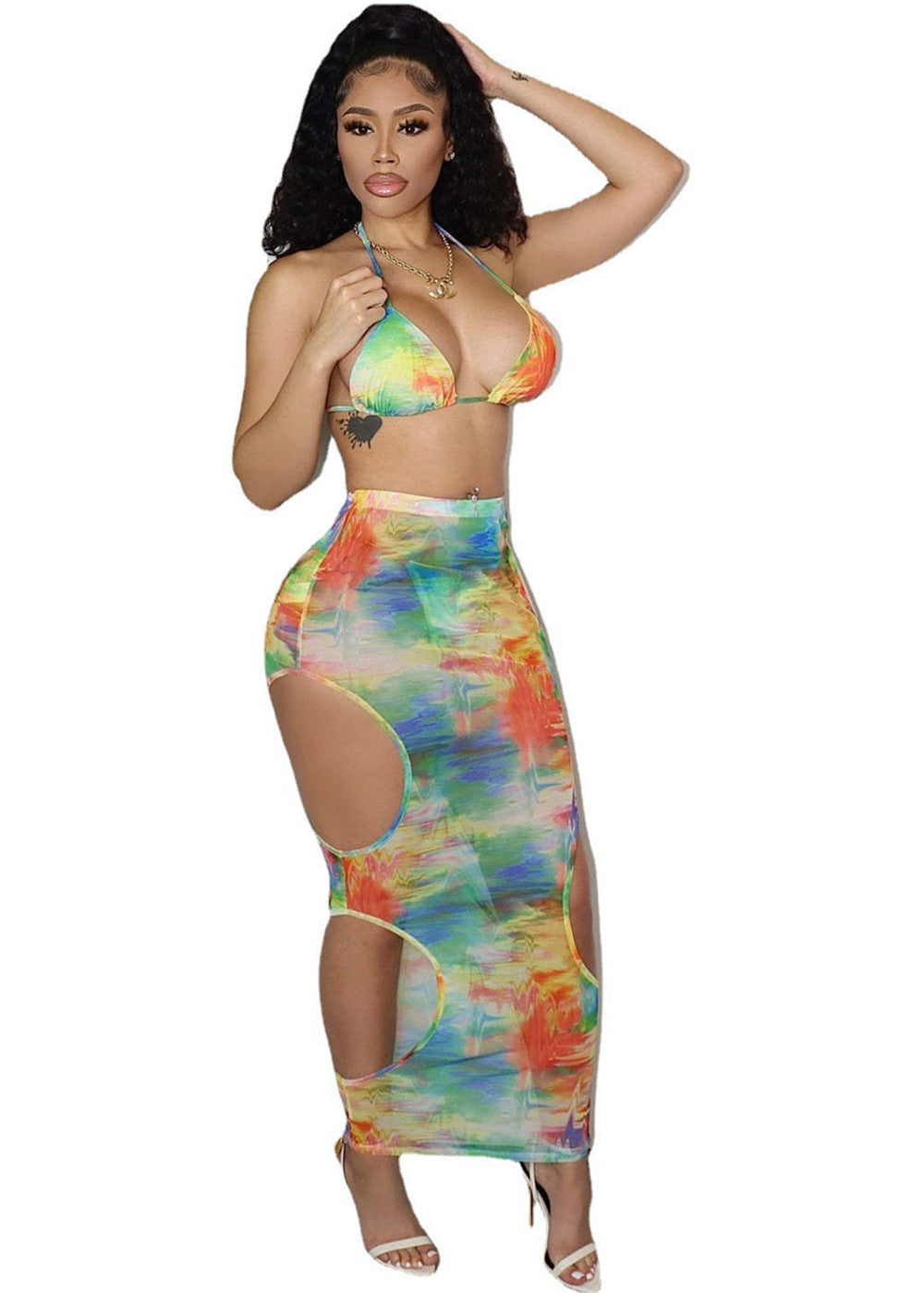 Three-piece Mesh Print Swimsuit Europe And The United States