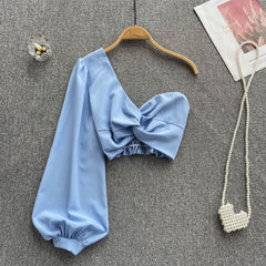 Women's One-shoulder Short Slanted Shoulder Top