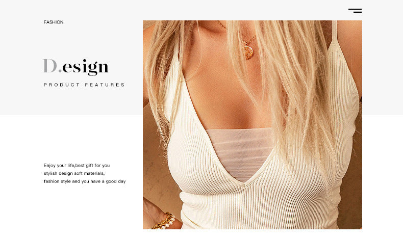 Solid Color Sleeveless Pullover Camisole Low V-neck Gauze Knitting Vest