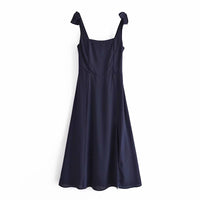 French Retro Strappy Solid Color Split Suspender Skirt