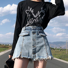 Retro Slim Half-length A-line Denim Skirt