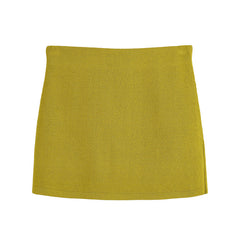 Golden Breasted Long Sleeve Knitted Coat Skirt Suit