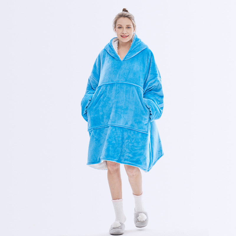 Hooded ladies double layer sweater flannel lazy pullover