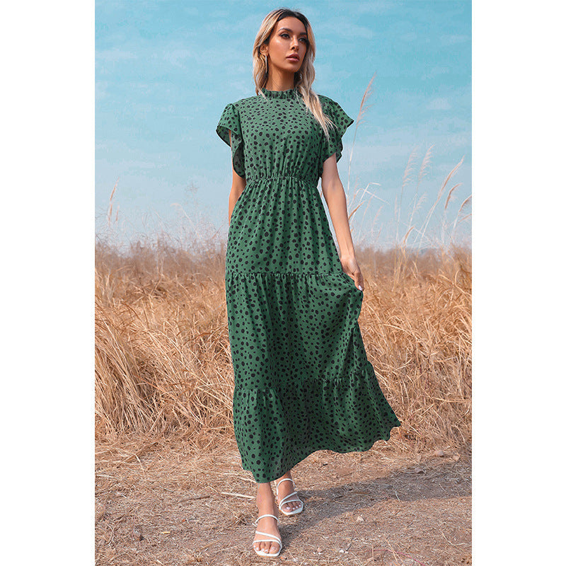 Loose Printed Long Skirt Short Sleeve Dress