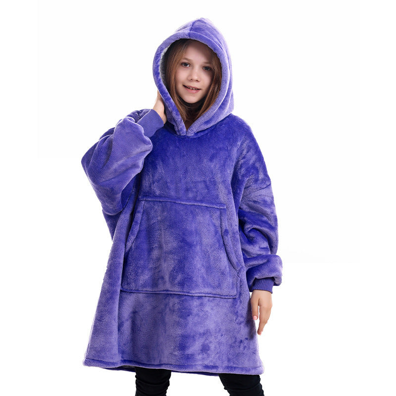 Hooded ladies double layer sweater flannel lazy pullover