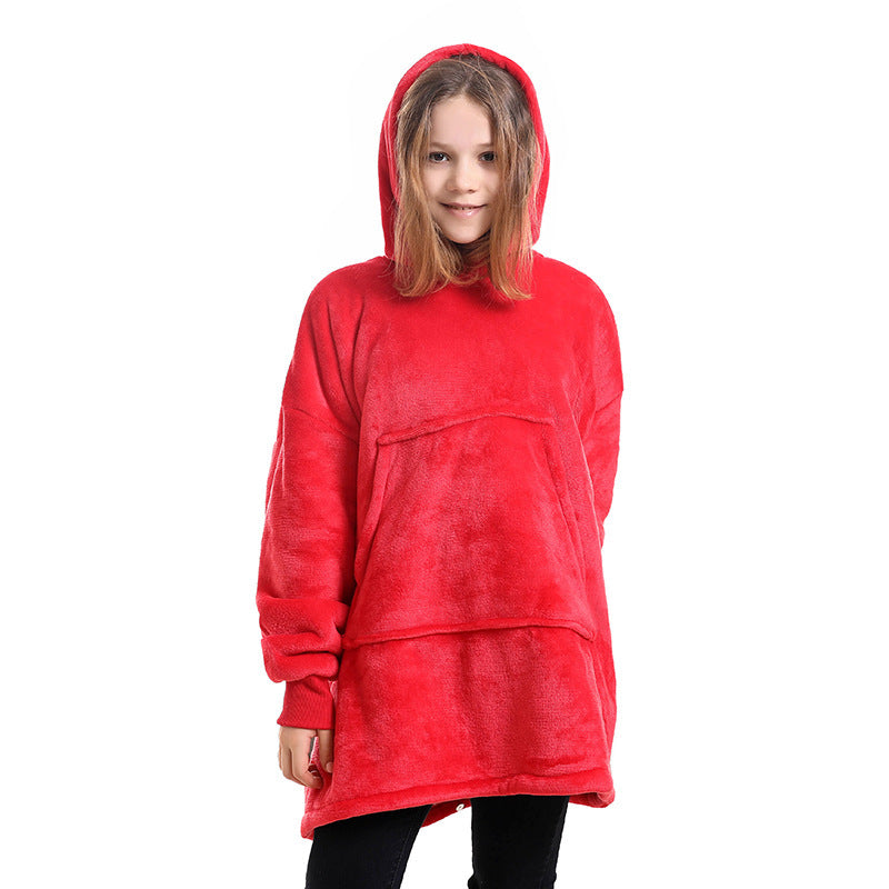 Hooded ladies double layer sweater flannel lazy pullover