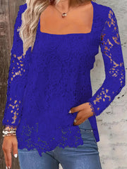Fashion Long Sleeve Square Neck Tops Women Solid Color