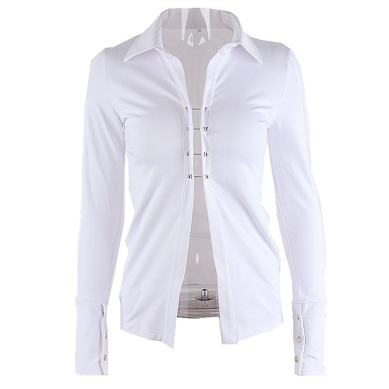 New Design Sense Women's Sexy V-neck Hollow Flared Sleeve Shirt