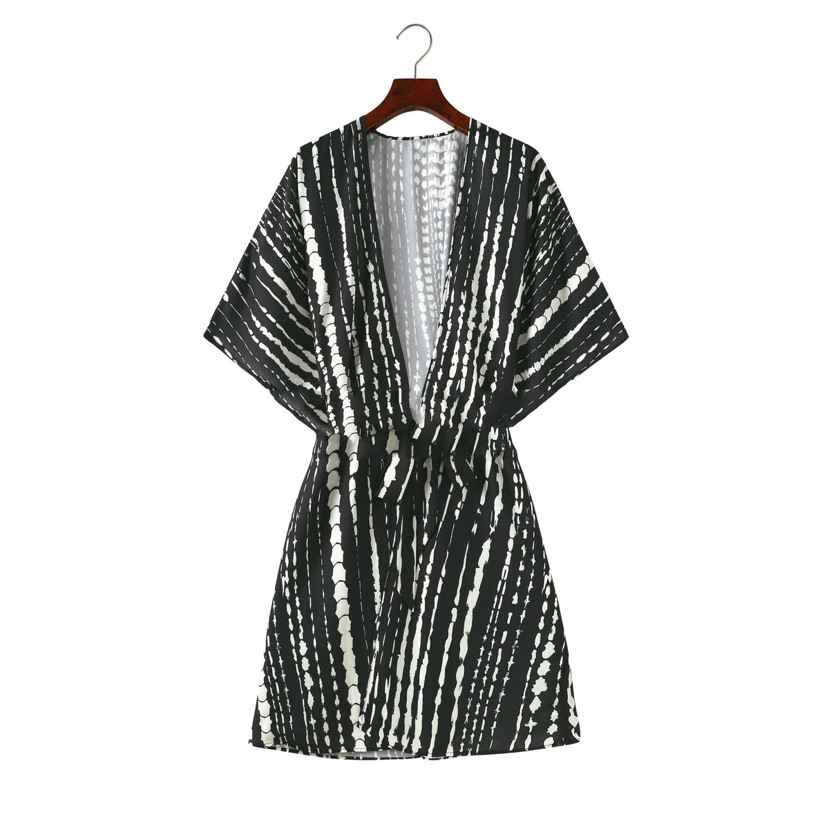 Fashion Women's Black And White Tie-dye Printed Cardigan