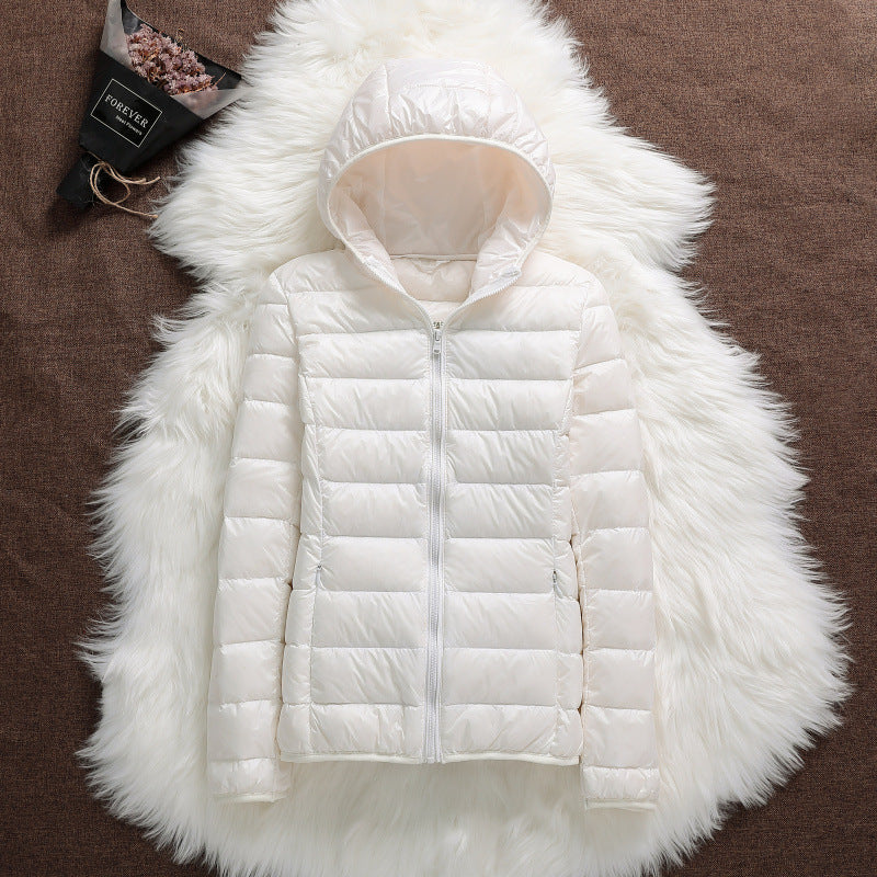 Lightweight Down Jacket Women's Hooded Short Slim-fit