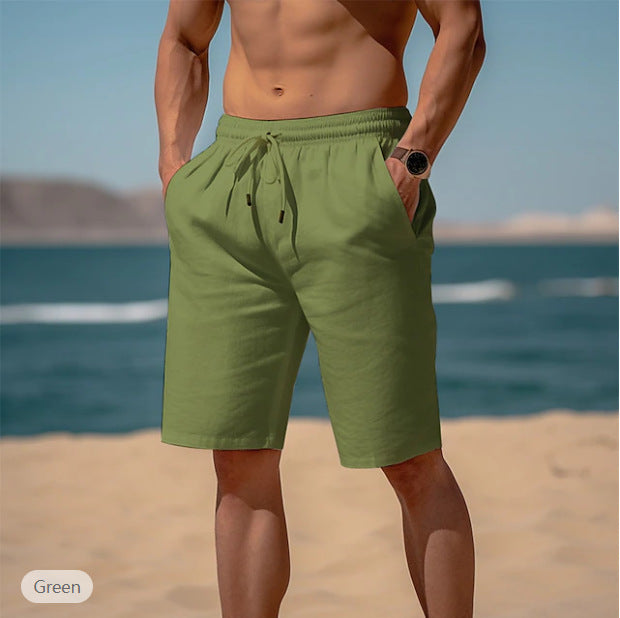 Summer Drawstring Shorts Elastic Waist Straight Pants