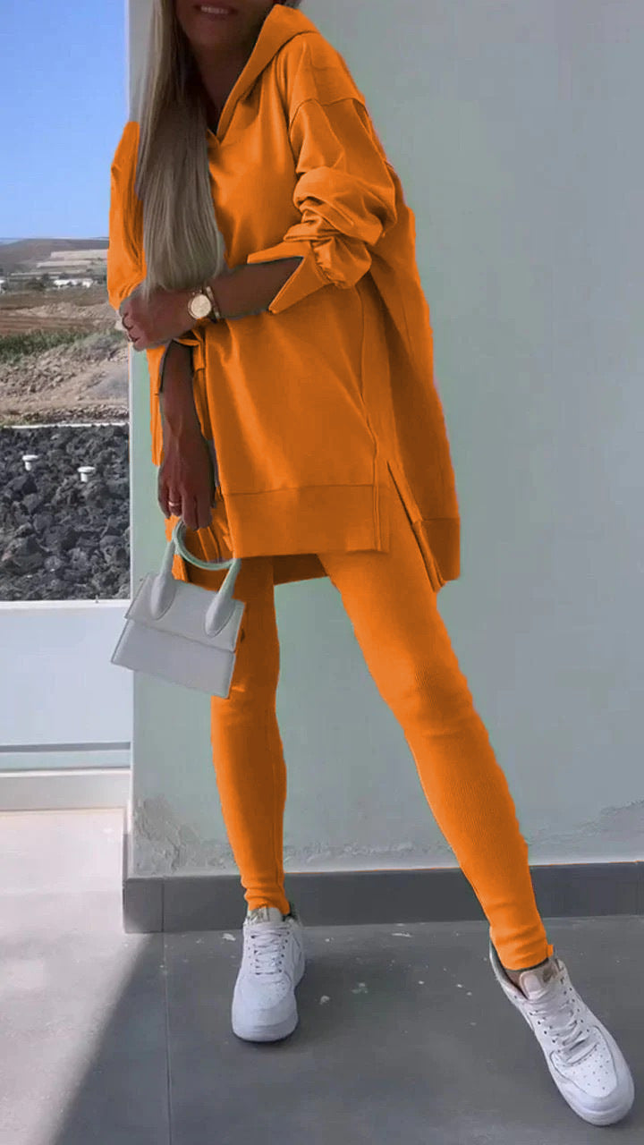 Women's Sports Casual Slit Hooded Sweatshirt Tights