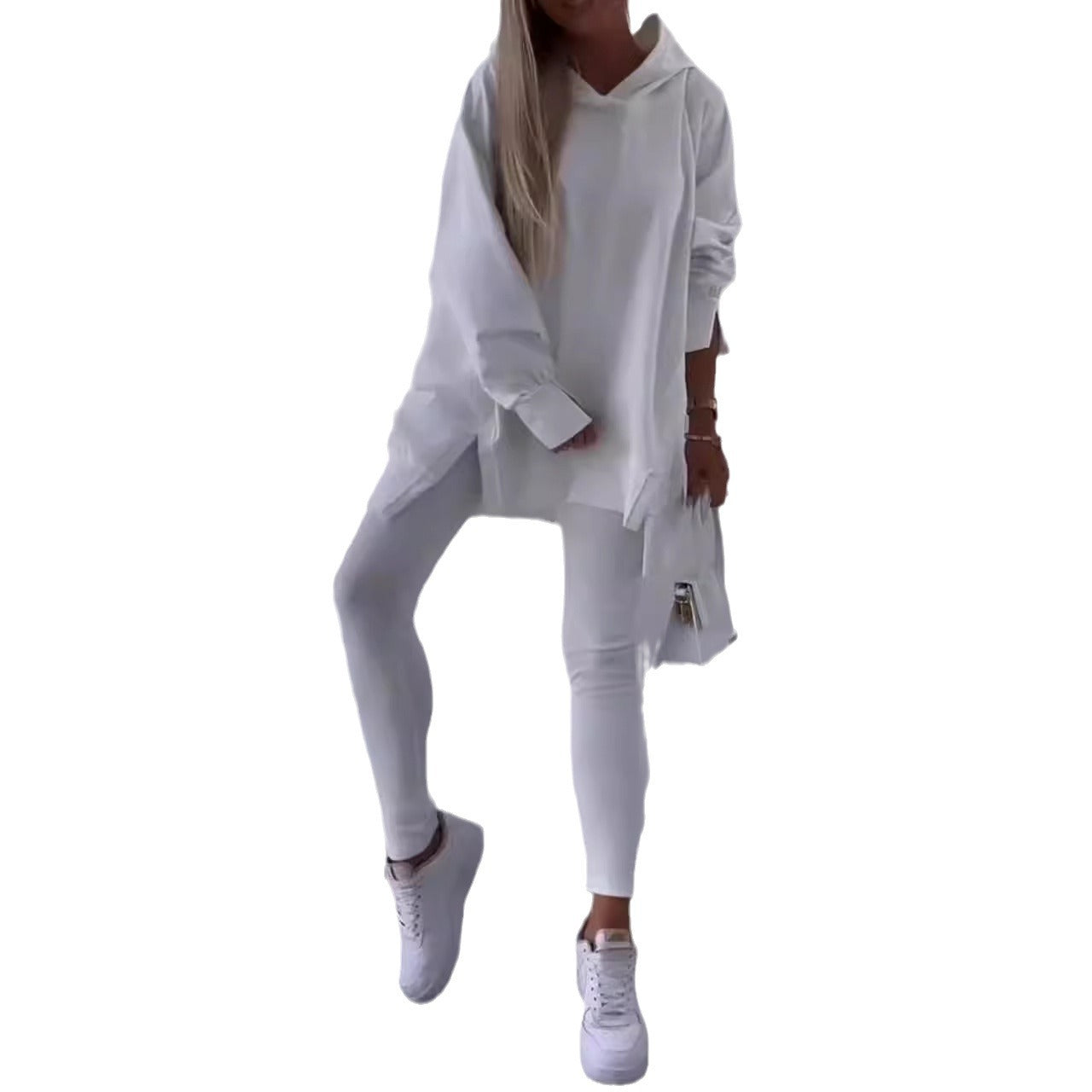 Women's Sports Casual Slit Hooded Sweatshirt Tights
