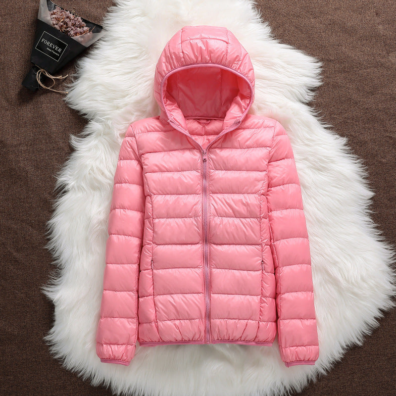Lightweight Down Jacket Women's Hooded Short Slim-fit