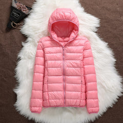 Lightweight Down Jacket Women's Hooded Short Slim-fit