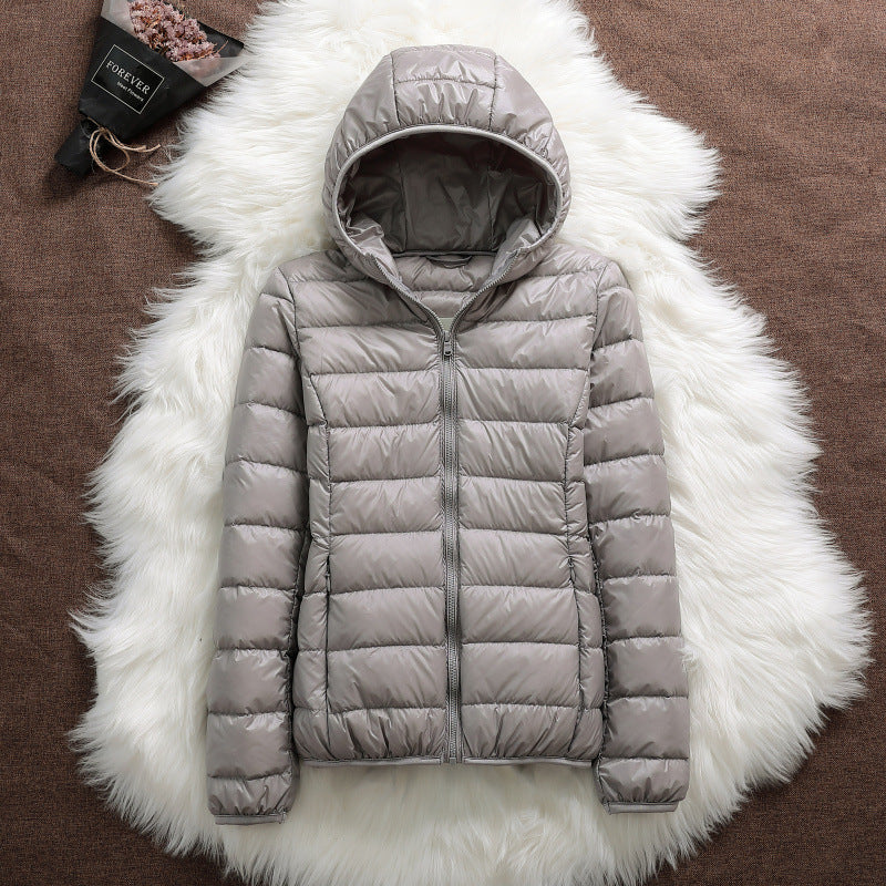 Lightweight Down Jacket Women's Hooded Short Slim-fit