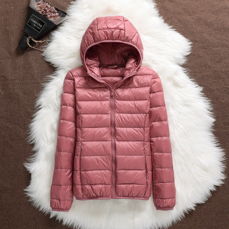 Lightweight Down Jacket Women's Hooded Short Slim-fit