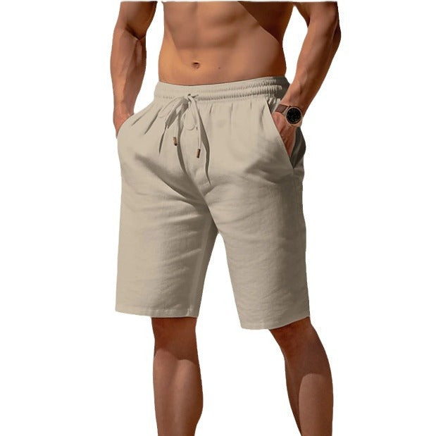 Summer Drawstring Shorts Elastic Waist Straight Pants
