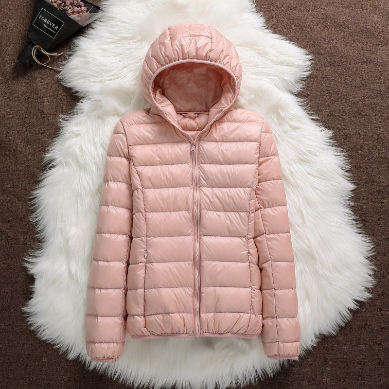 Lightweight Down Jacket Women's Hooded Short Slim-fit