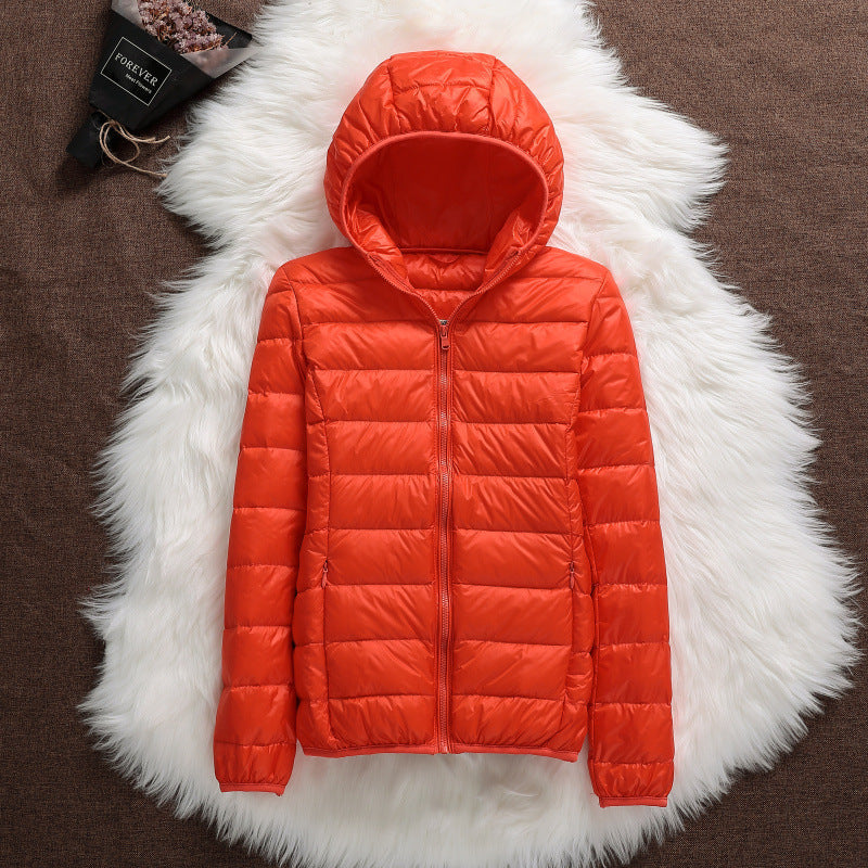Lightweight Down Jacket Women's Hooded Short Slim-fit