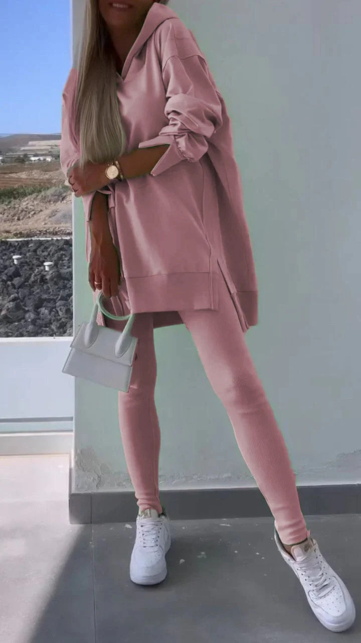 Women's Sports Casual Slit Hooded Sweatshirt Tights