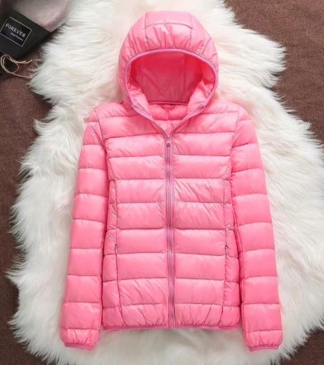 Lightweight Down Jacket Women's Hooded Short Slim-fit
