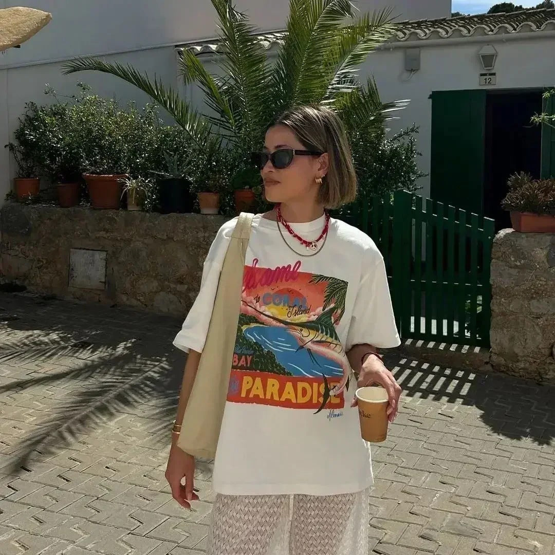 Women's Loose Printed Casual Short Sleeve