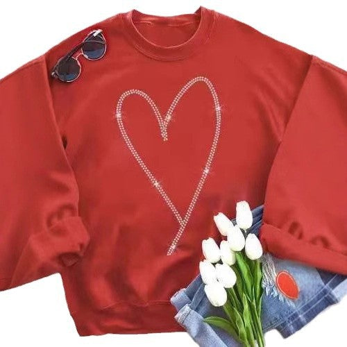 Heart Printing Round Neck Long Sleeve Sweatshirt Tops