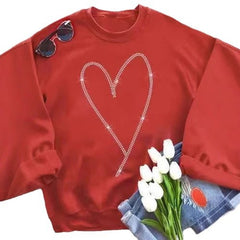 Heart Printing Round Neck Long Sleeve Sweatshirt Tops