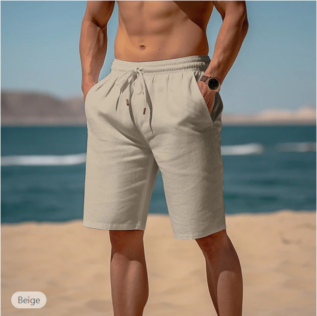 Summer Drawstring Shorts Elastic Waist Straight Pants