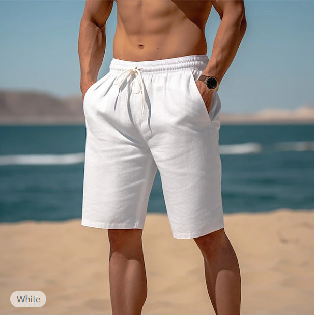 Summer Drawstring Shorts Elastic Waist Straight Pants
