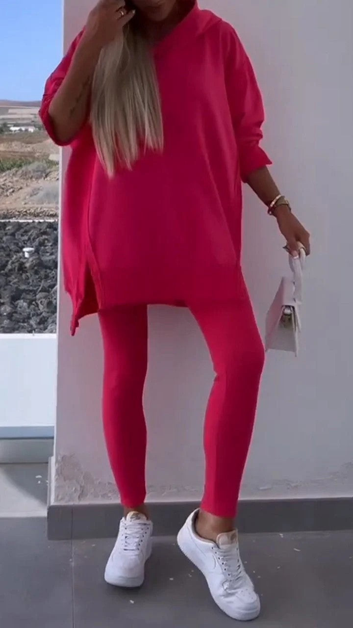 Women's Sports Casual Slit Hooded Sweatshirt Tights
