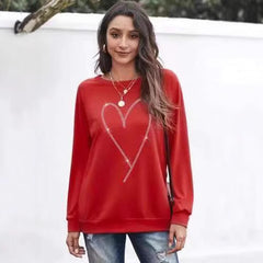 Heart Printing Round Neck Long Sleeve Sweatshirt Tops