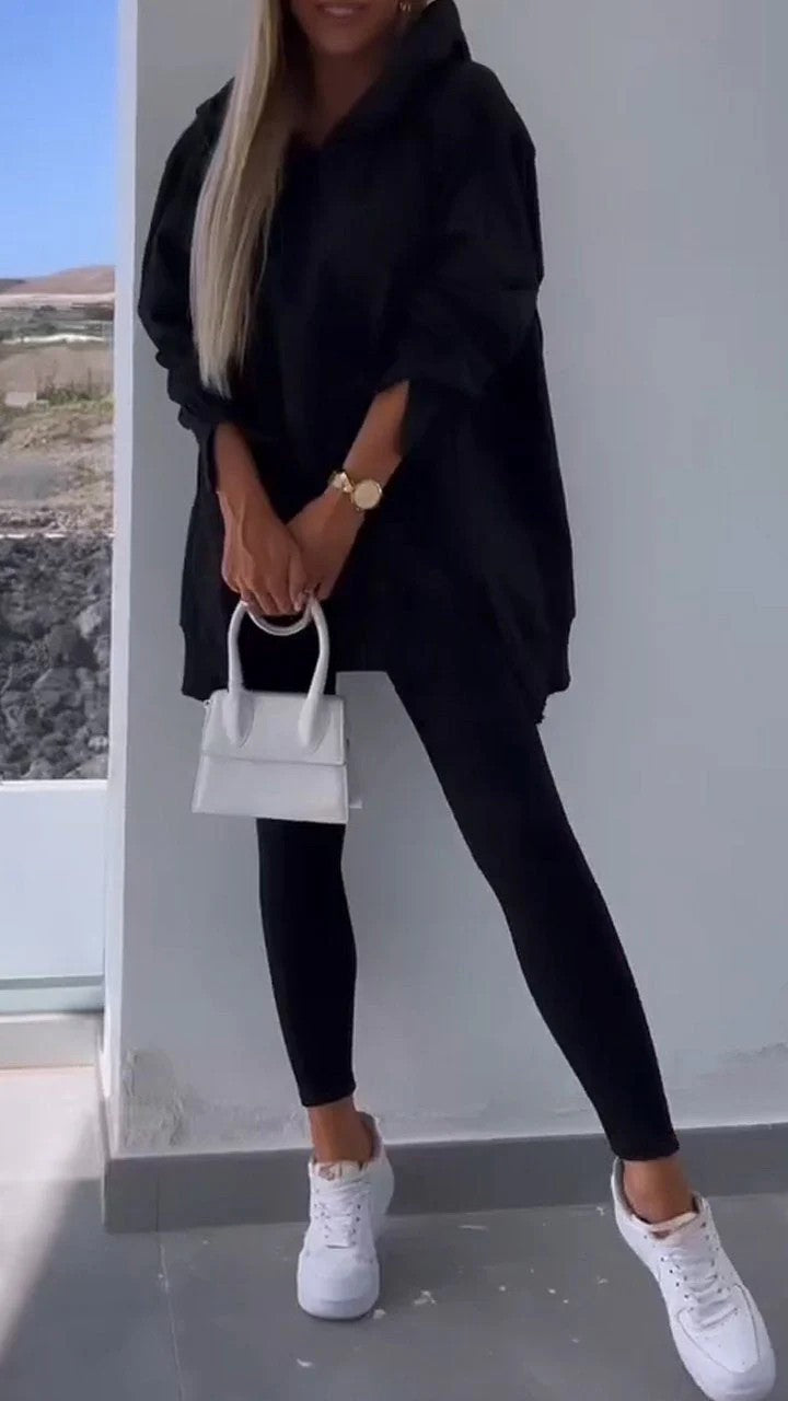 Women's Sports Casual Slit Hooded Sweatshirt Tights