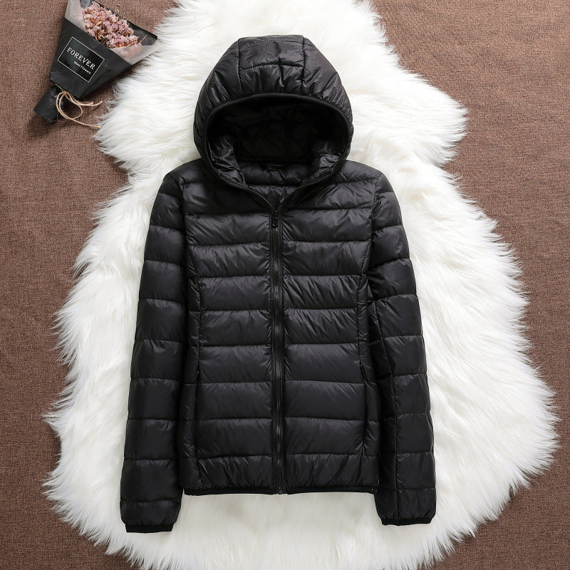 Lightweight Down Jacket Women's Hooded Short Slim-fit