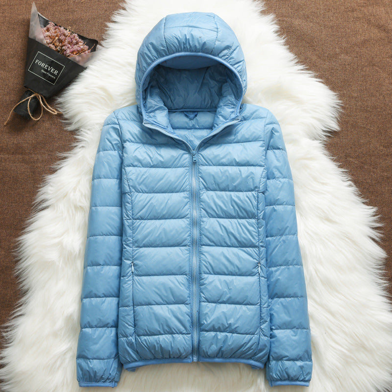 Lightweight Down Jacket Women's Hooded Short Slim-fit