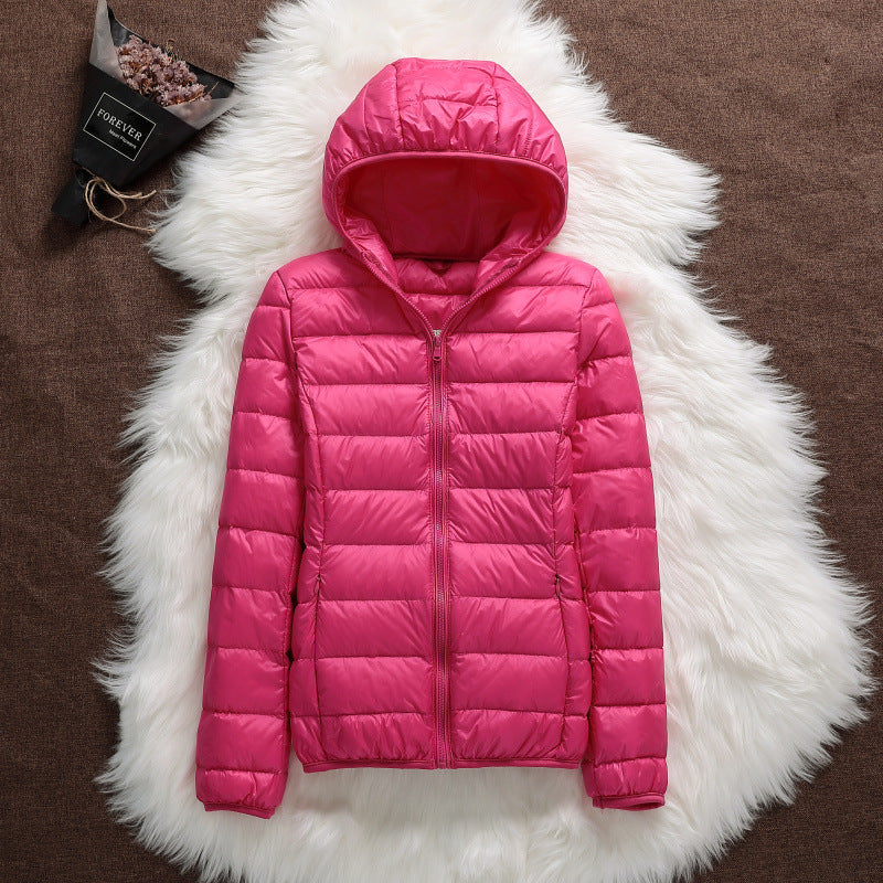 Lightweight Down Jacket Women's Hooded Short Slim-fit