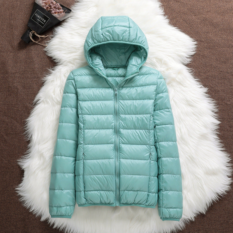 Lightweight Down Jacket Women's Hooded Short Slim-fit