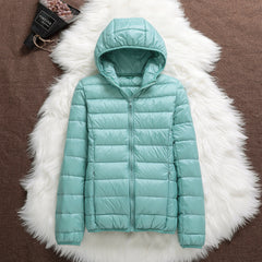Lightweight Down Jacket Women's Hooded Short Slim-fit
